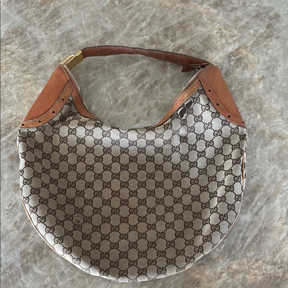 Gucci Brown and Tan Hobo Bag with Iconic Monogram